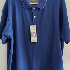 NWT Mens Dockers Signature Performance Navy Polo Shirt, White Tipping On Collar